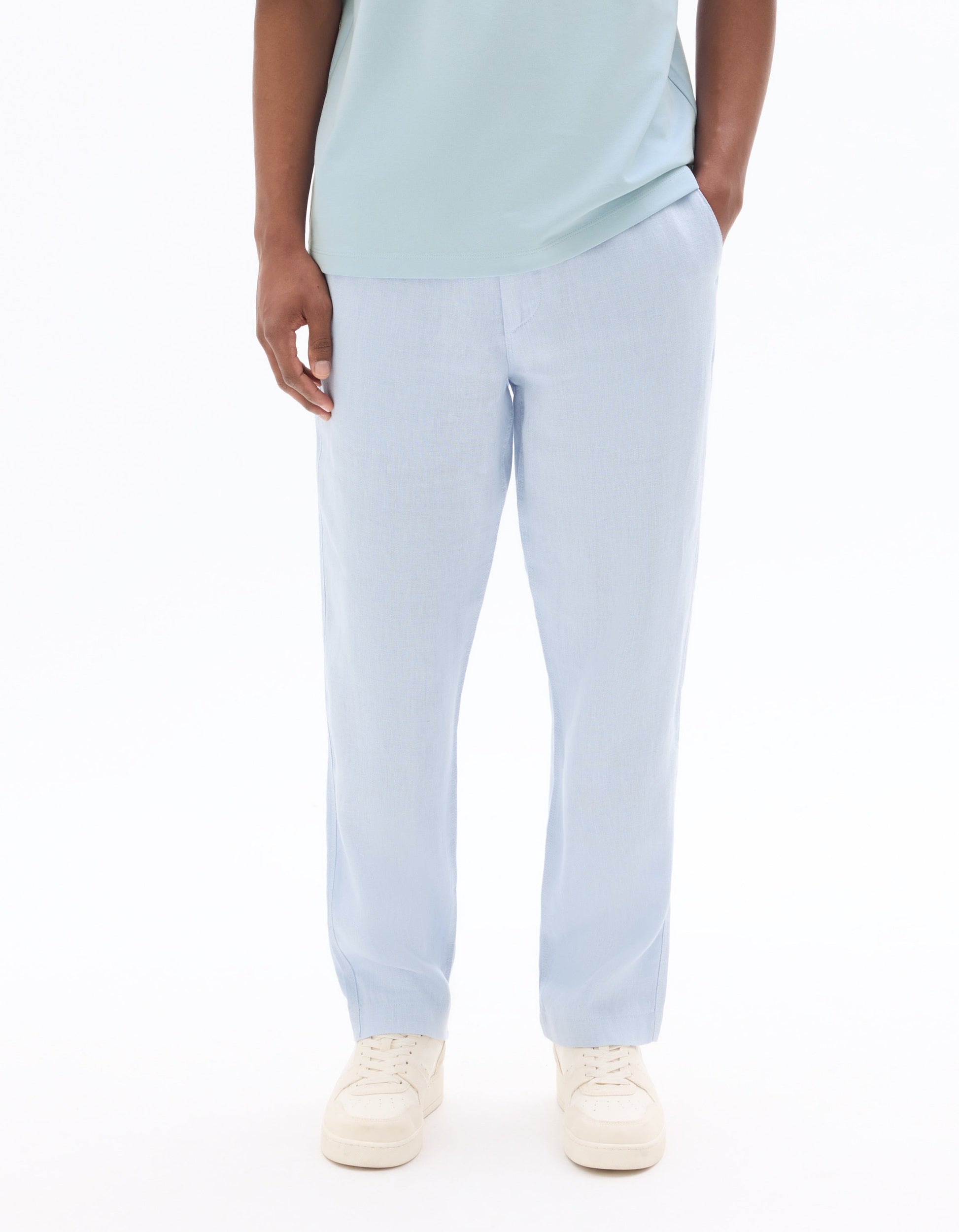 Light Blue 100% Linen Straight-Leg Pants Celio