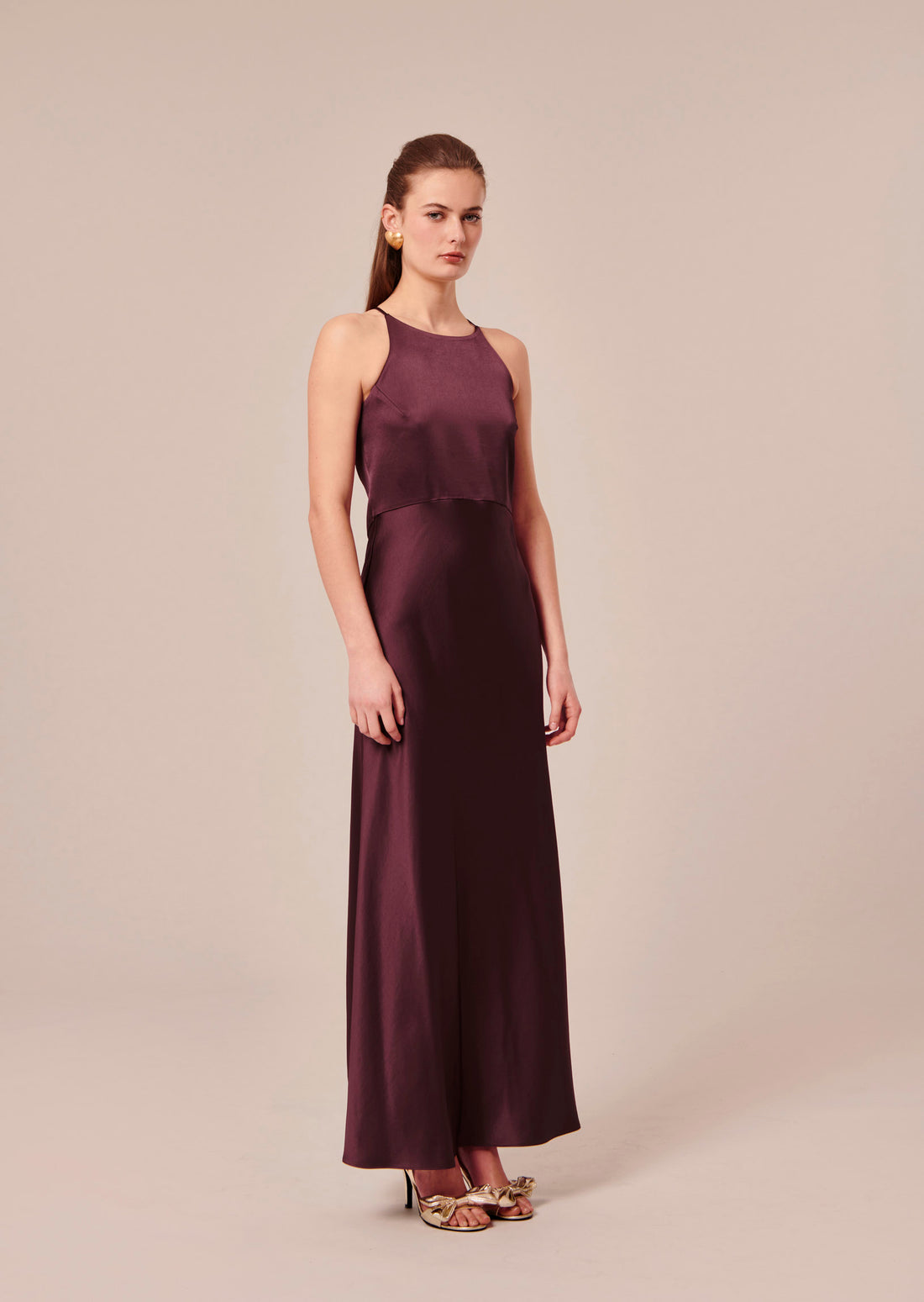 Raphaelle brown fluid satin dress by Tara Jarmon Lebanon