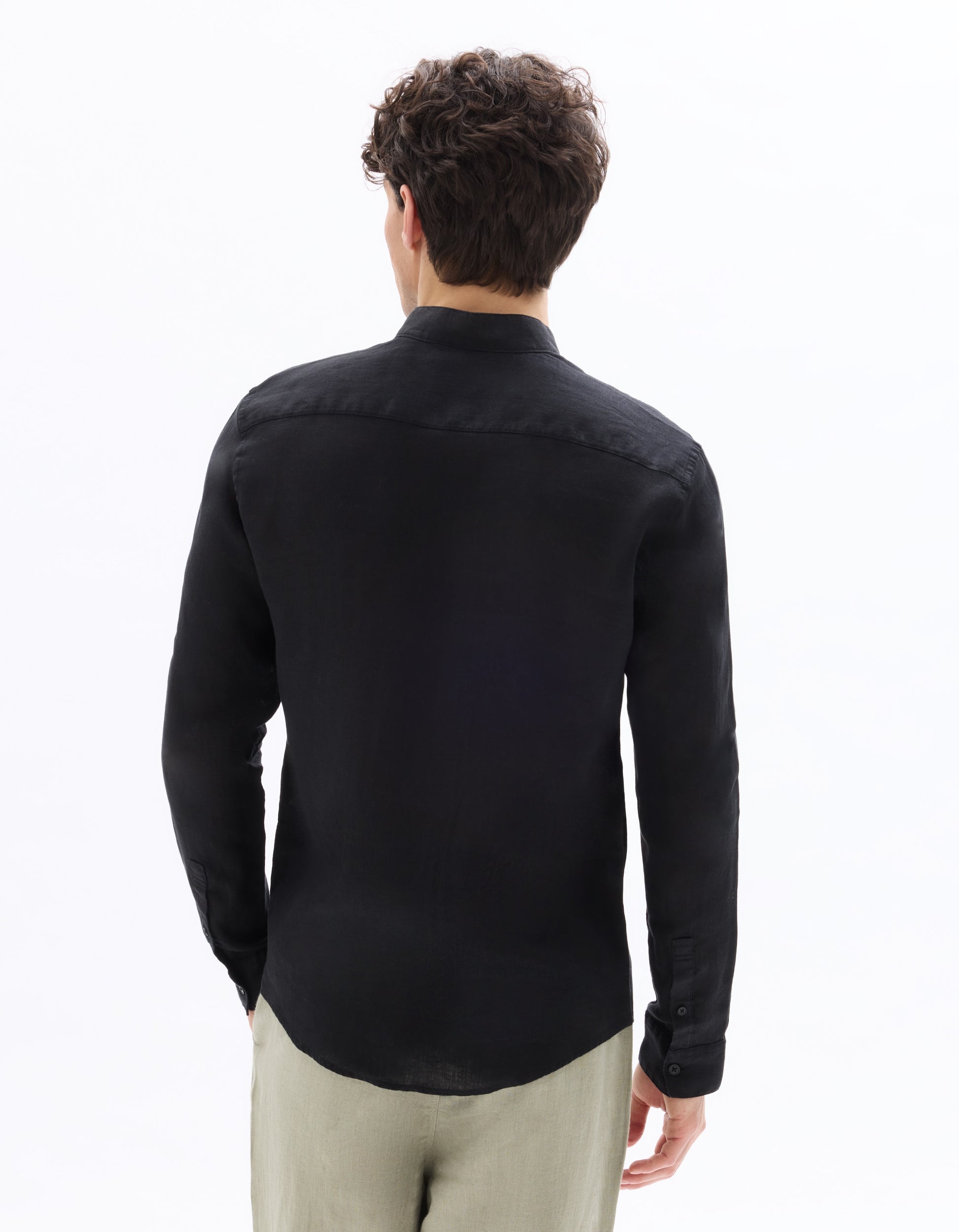 Celio Regular Fit Stand-Up Collar 100% Linen Shirt - Black