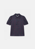 top in midnight blue with mini clover print