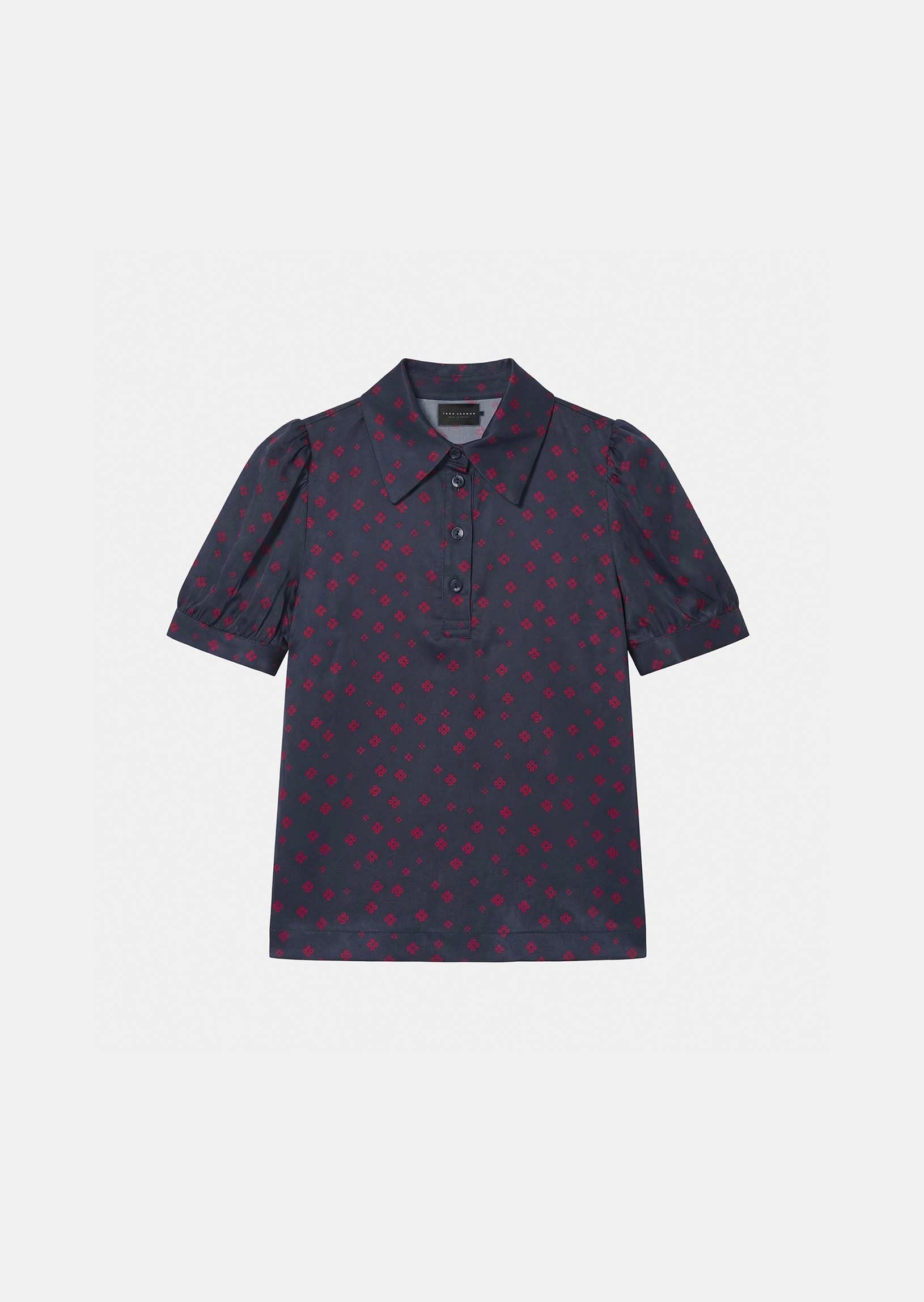 top in midnight blue with mini clover print