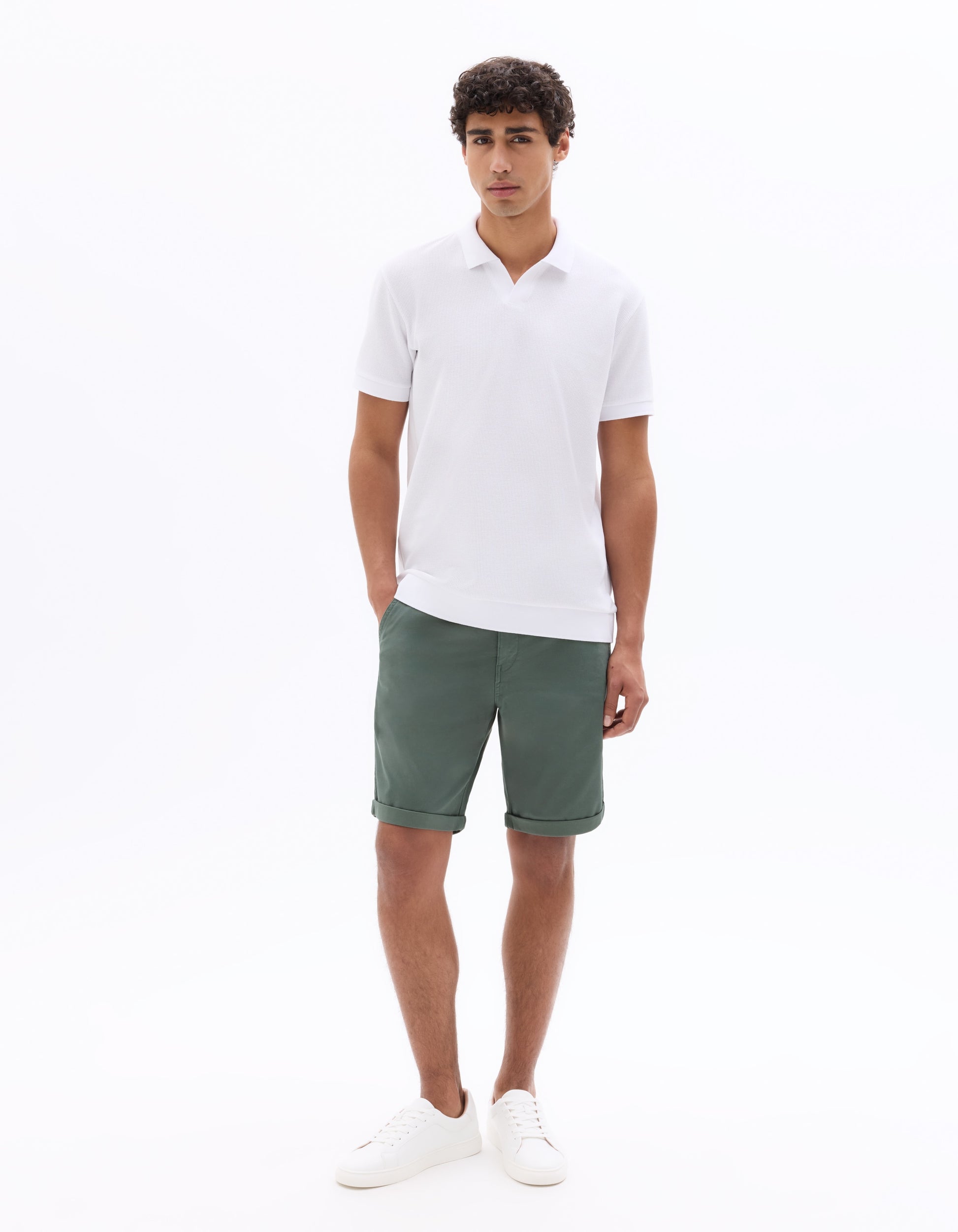 Celio Regular Fit Waffle Knit Polo - White