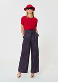trousers in midnight blue with mini clover print