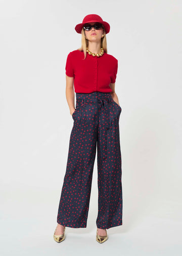 trousers in midnight blue with mini clover print