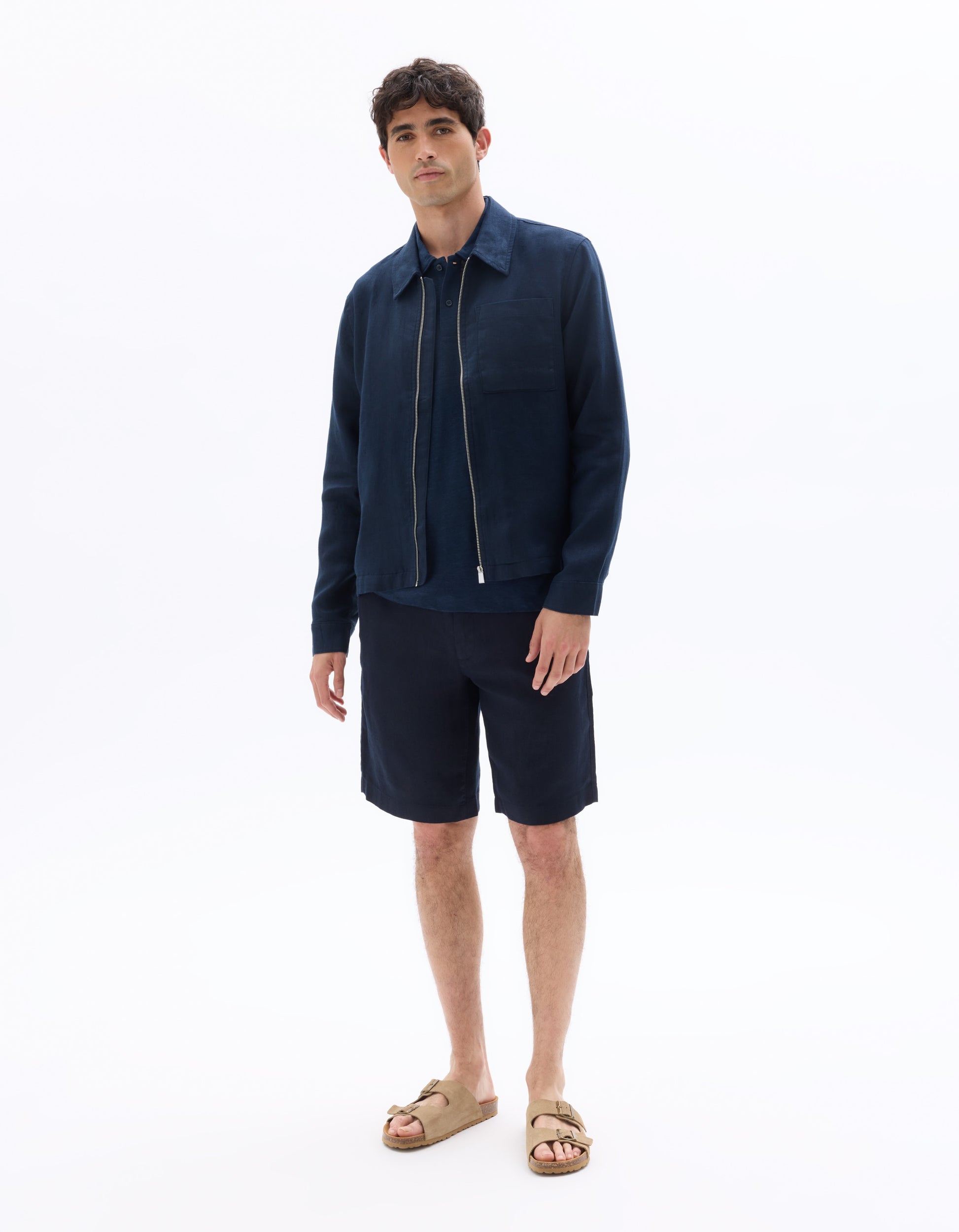 Celio Regular Fit 100% Linen Polo - Navy