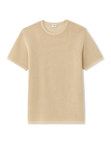 Celio Regular Fit Crew Neck 100% Cotton Pointelle Knit T-shirt - Beige