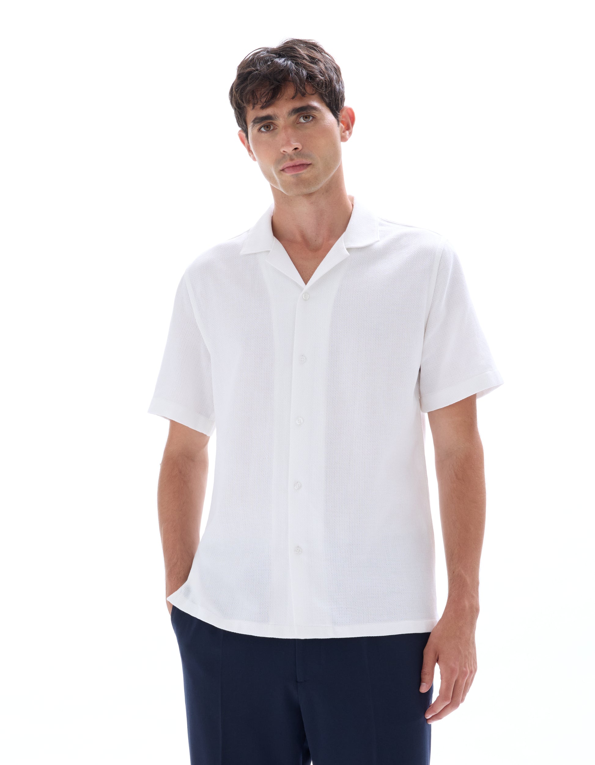 Optical White Short Sleeves Shirt - Celio Lebanon