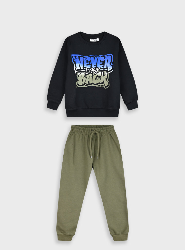Cotton Blend Boy Tracksuit - Khaki