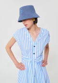 dress in sky blue striped poplin