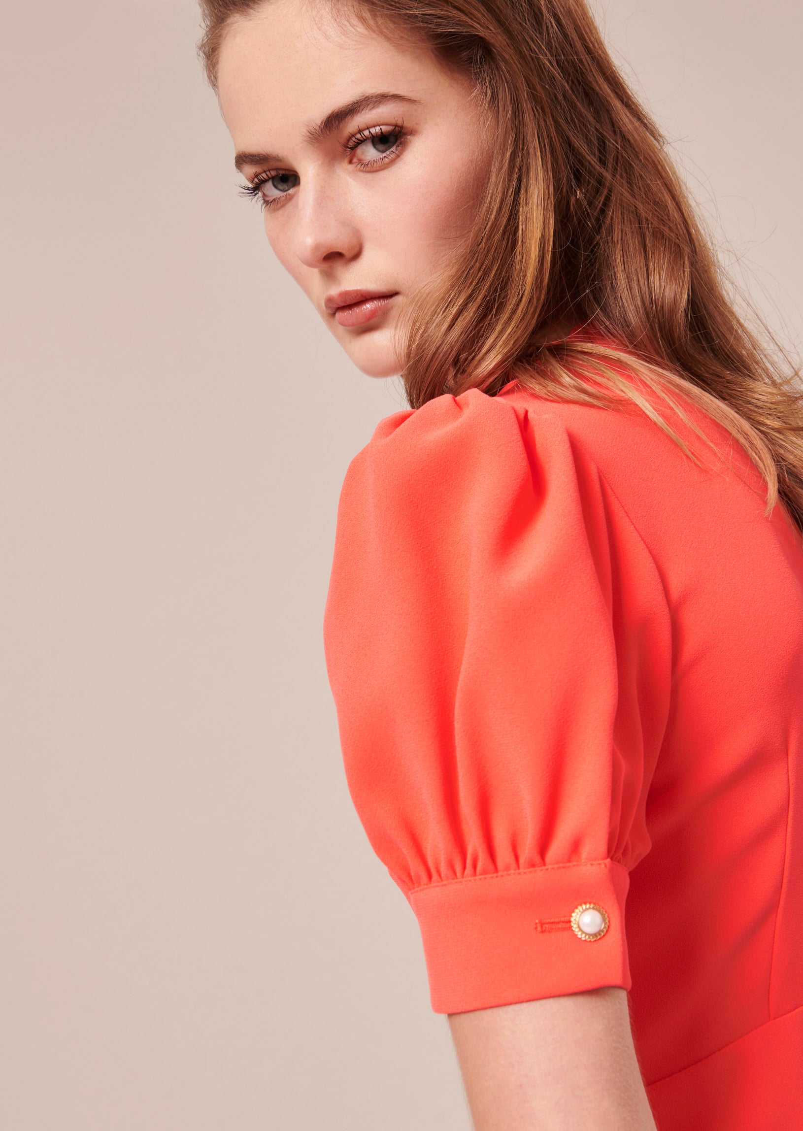 Roucoule coral crepe dress by Tara Jarmon Lebanon