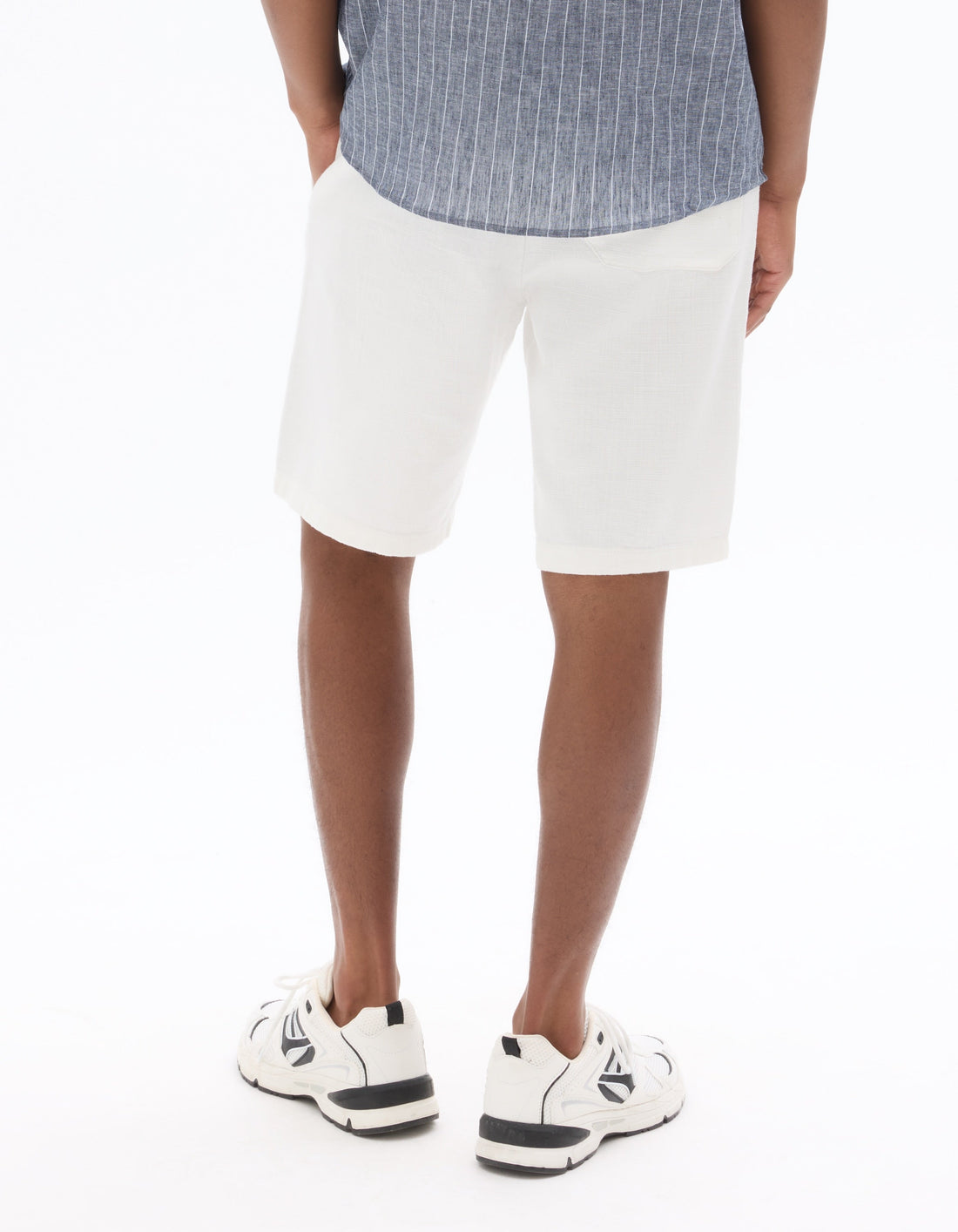 White Textured 100% Cotton Bermuda Shorts Celio