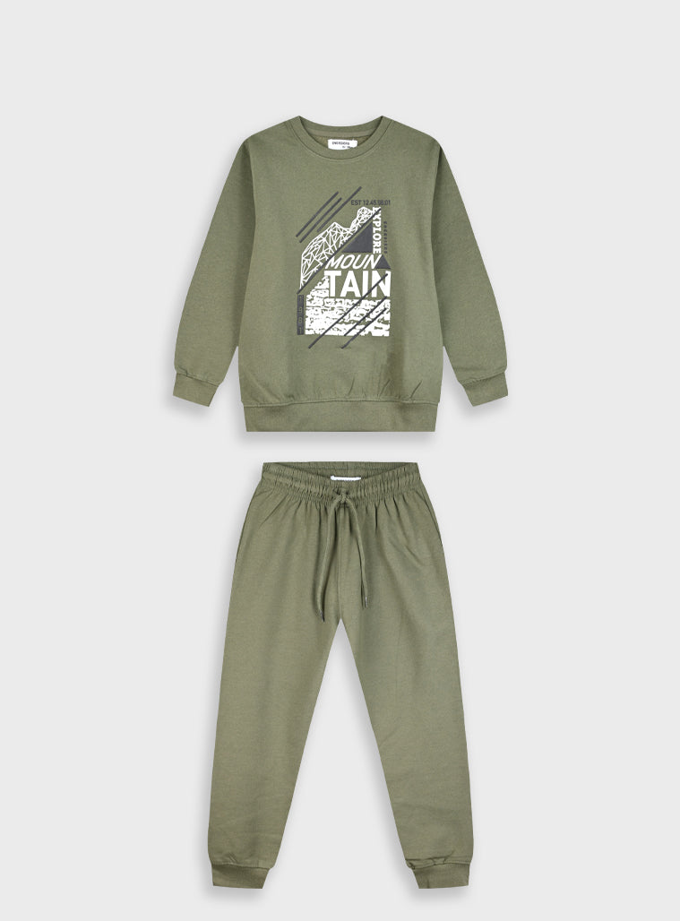 Cotton Blend Boy Tracksuit - Khaki