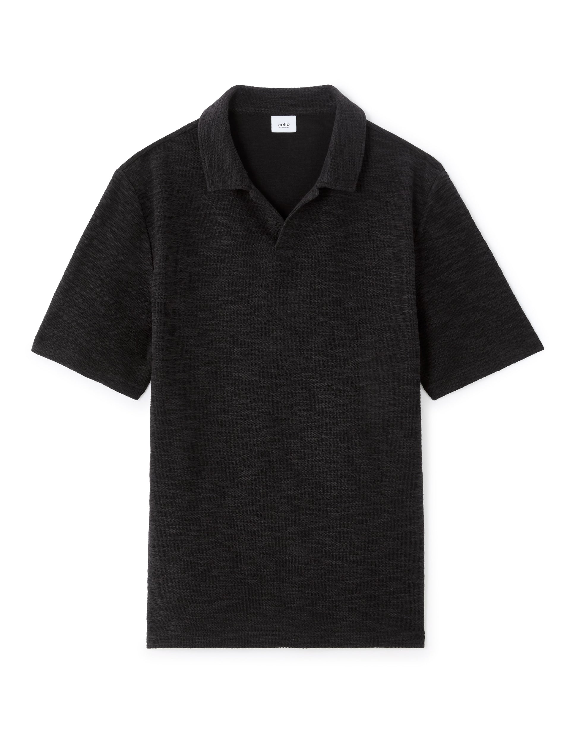 Celio Regular Fit Cuban Collar Terry Polo - Black