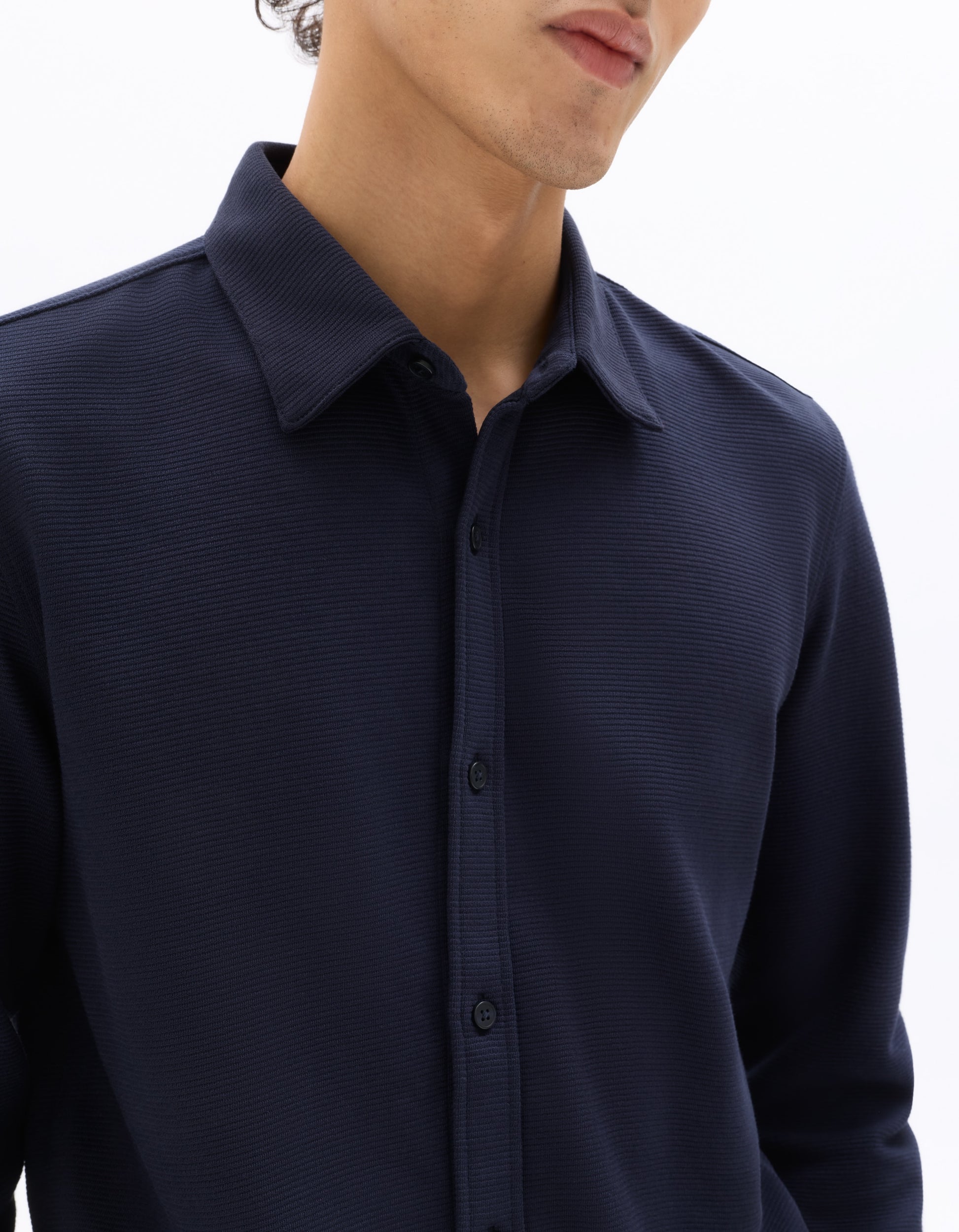 Celio Regular Fit Ribbed Shirt - Navy