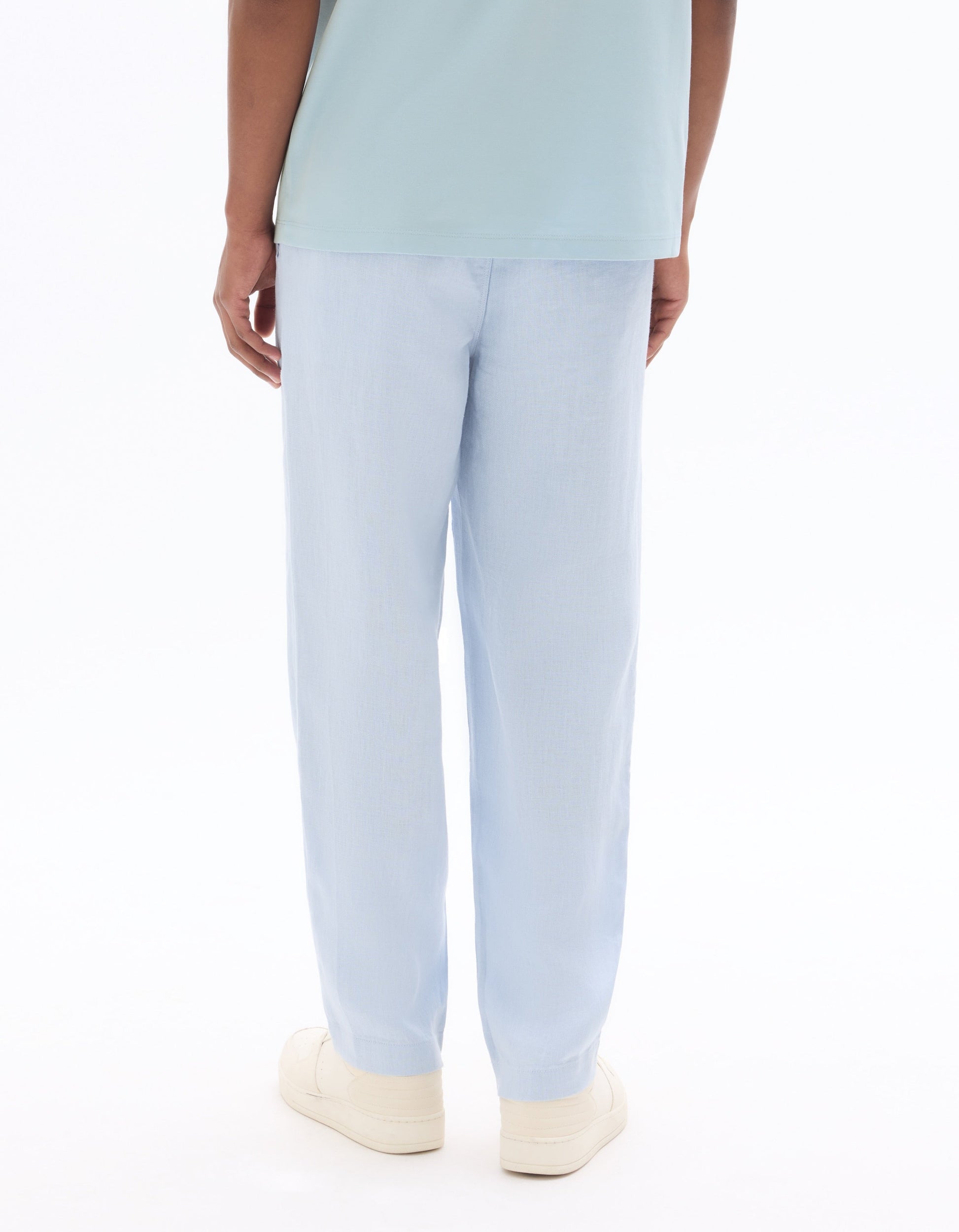 Light Blue 100% Linen Straight-Leg Pants Celio