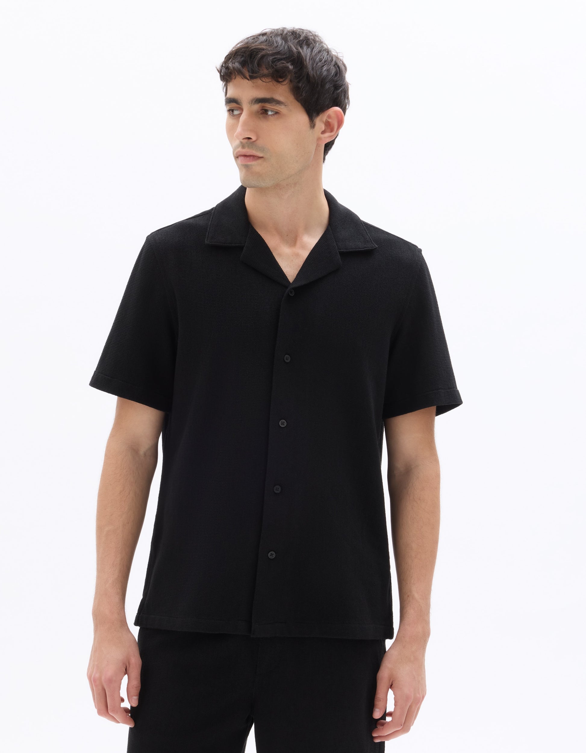 Celio Textured Regular Fit Short-Sleeved Shirt - Black