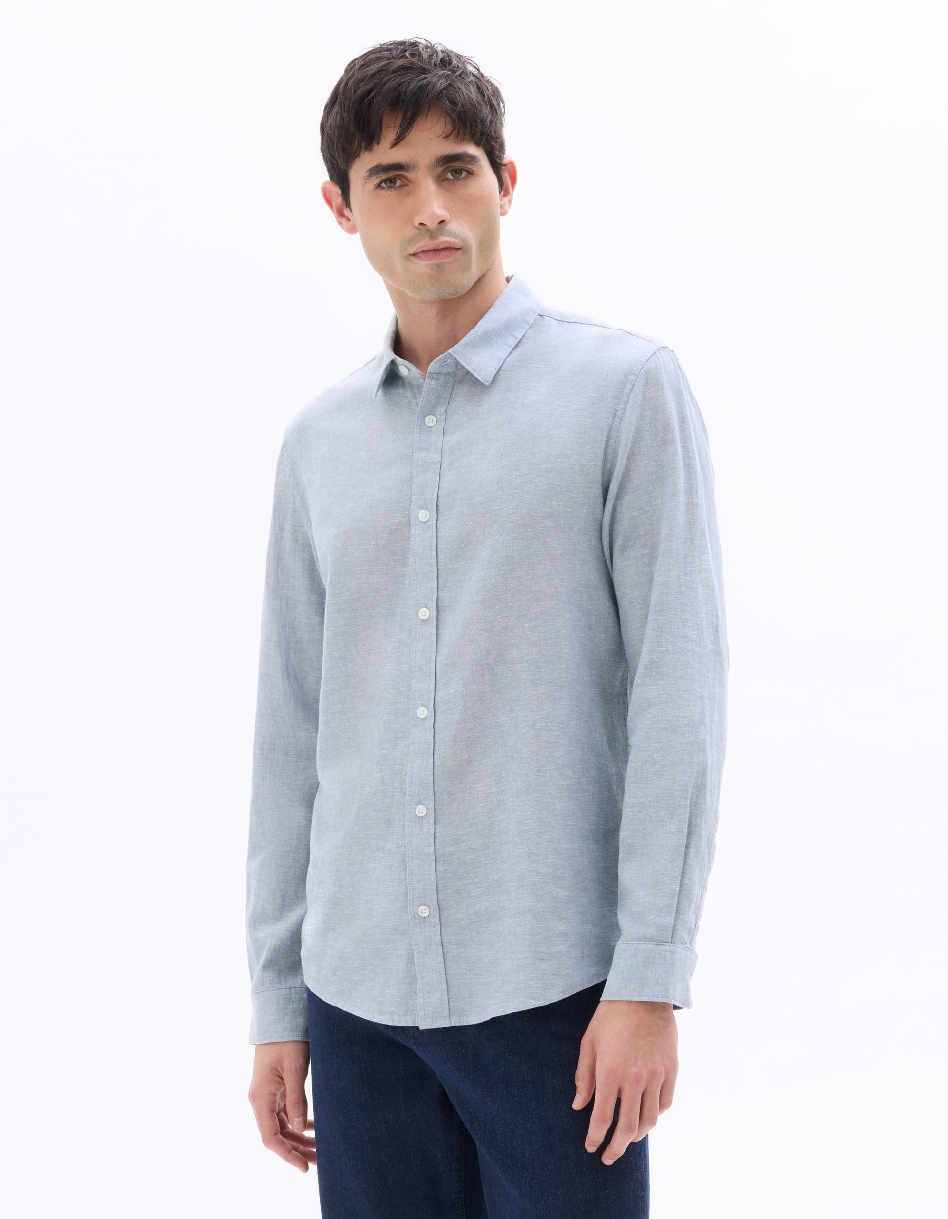 Celio Regular Fit French Collar Linen & Cotton Shirt - Blue