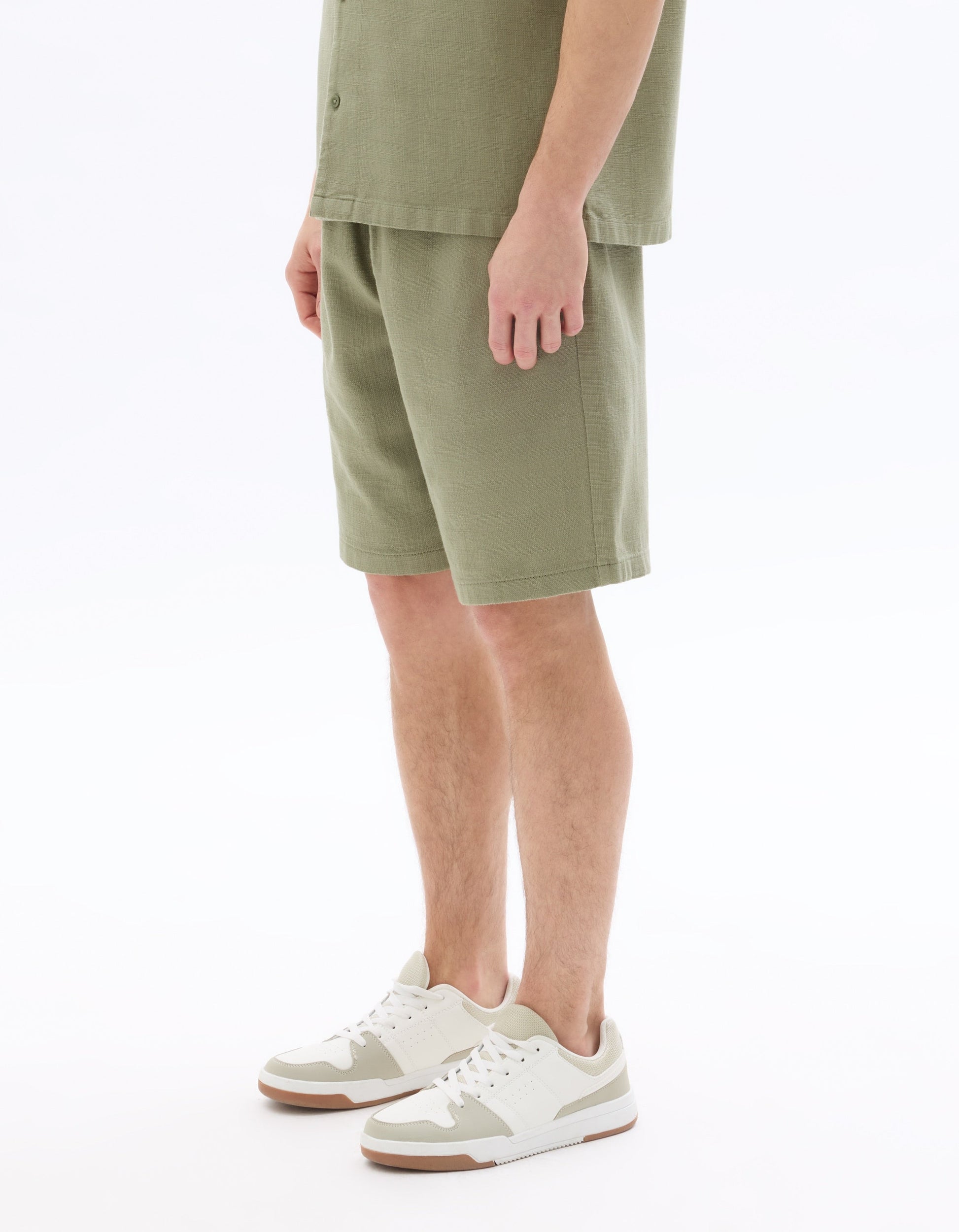 Textured 100% Cotton Khaki Bermuda Shorts Celio
