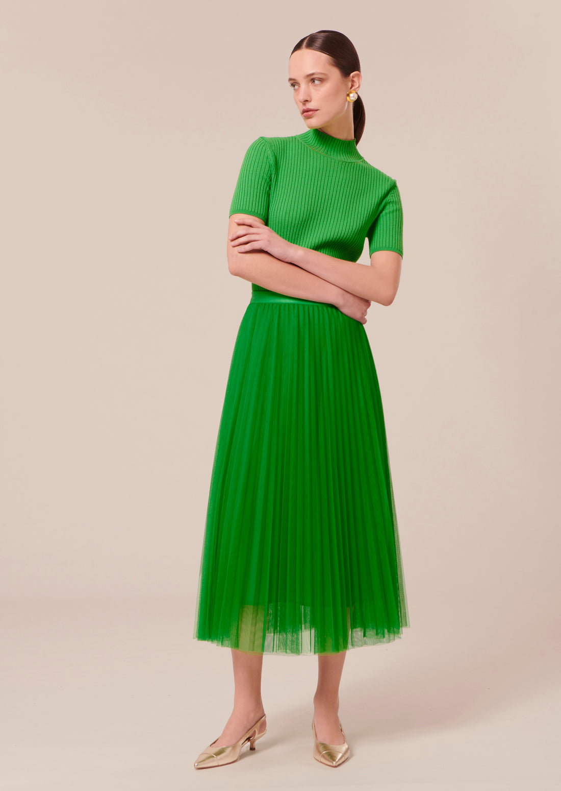 Juillet green pleated tulle skirt by Tara Jarmon Lebanon