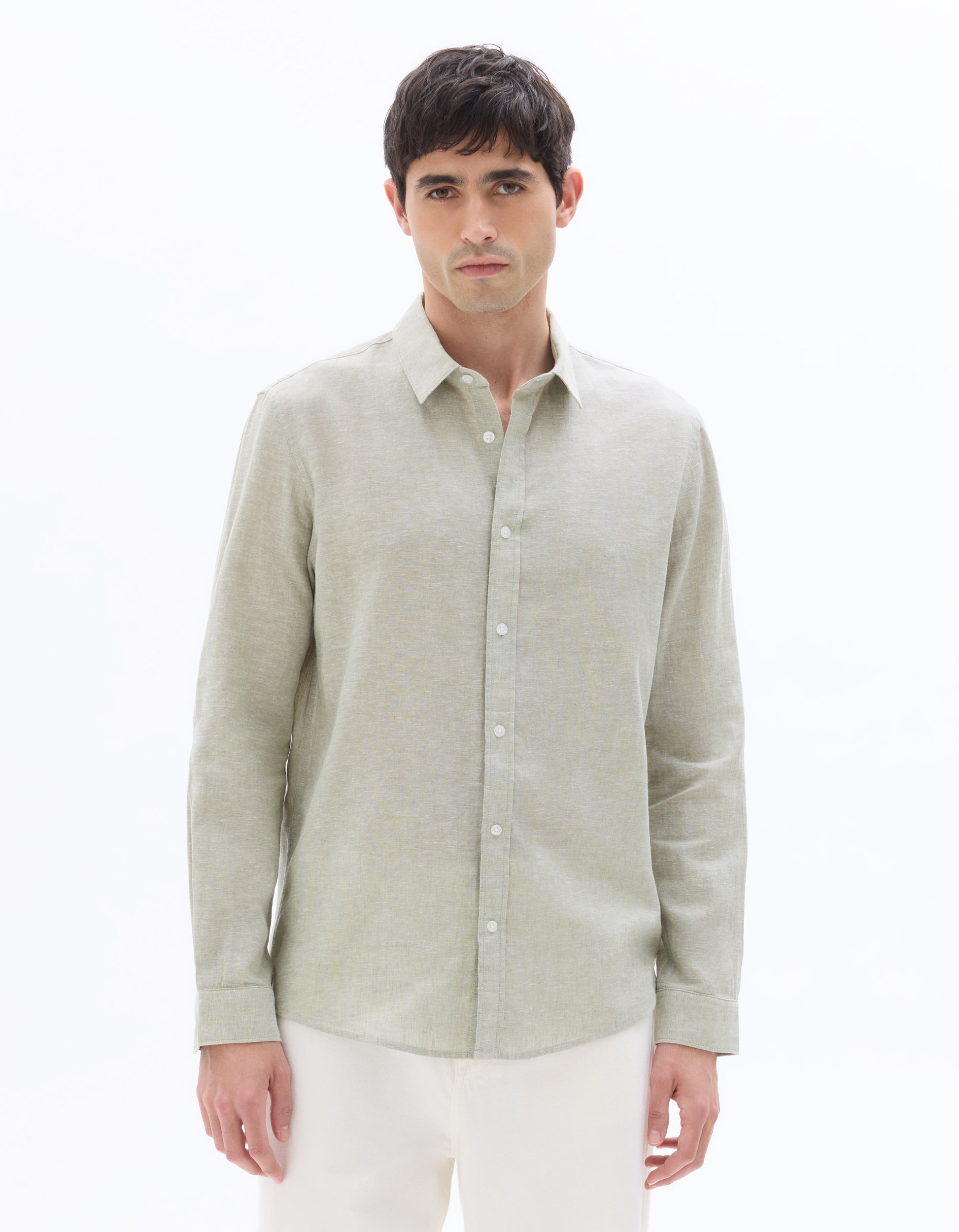 Celio Regular Fit French Collar Linen and Cotton Shirt - Green