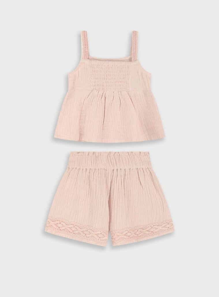 Beige Set(Blouse,Shorts) for Girls