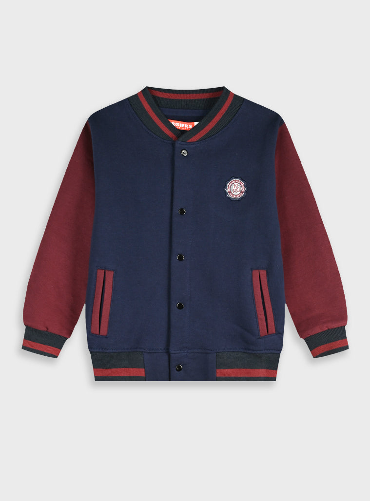 Cotton Blend Boy Cardigan - Navy