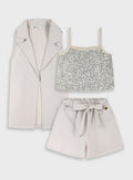 Yellow 3 Pcs.Set(Top,Shorts,Vest) for Girls