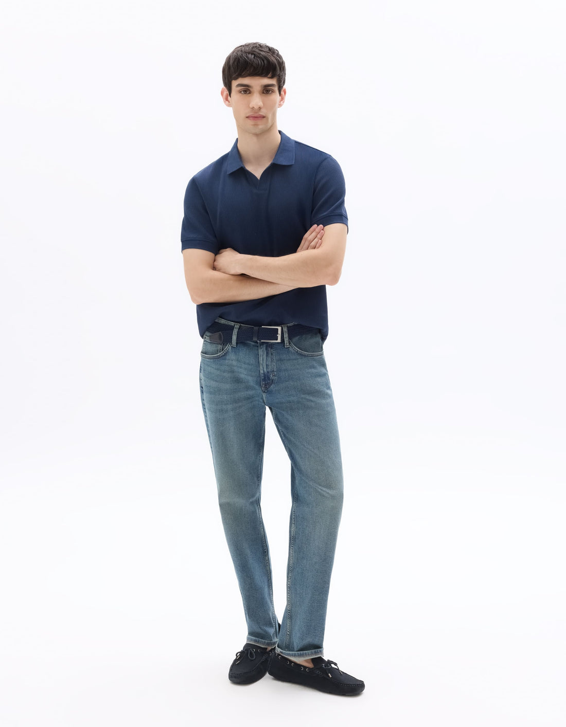 Celio Regular Fit Ribbed Knit 100% Cotton Polo - Navy