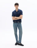 Celio Regular Fit Ribbed Knit 100% Cotton Polo - Navy