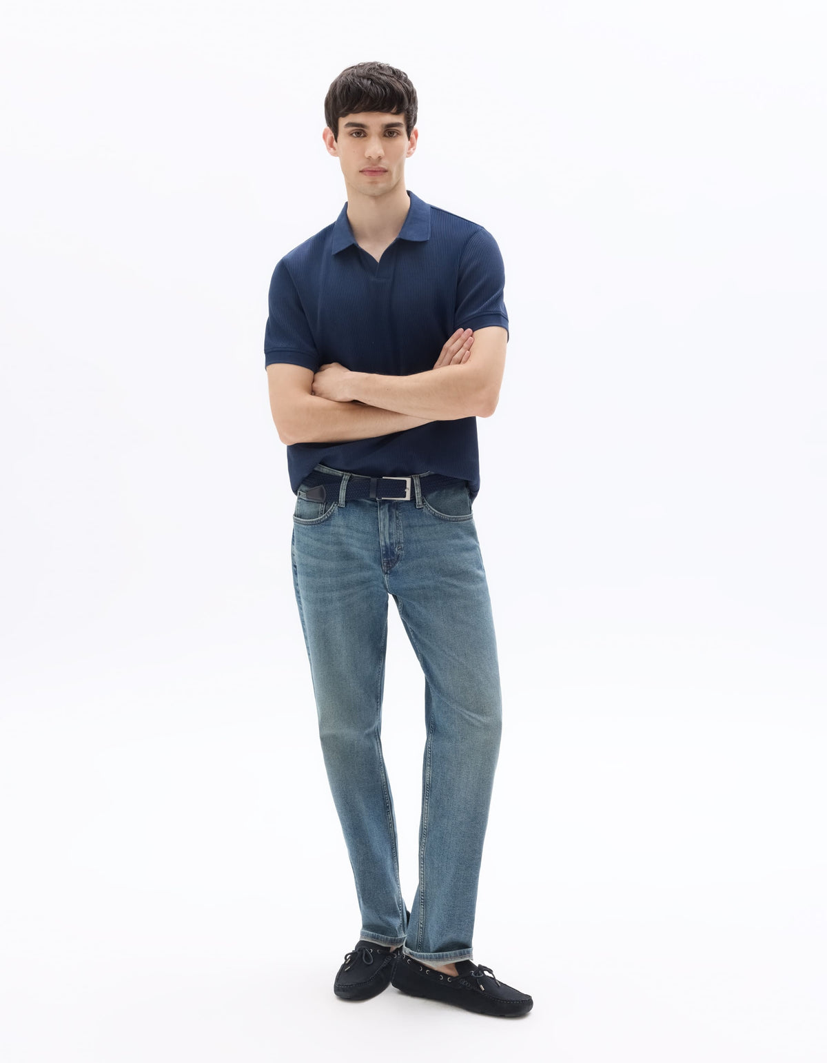 Celio Regular Fit Ribbed Knit 100% Cotton Polo - Navy