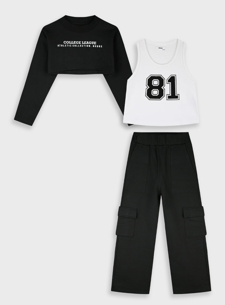 Cotton Girl Tracksuit - Black