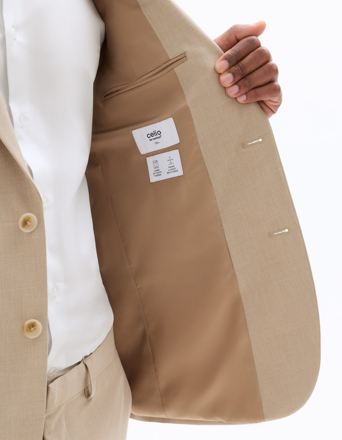 Celio Men's Slim Fit Bi-Stretch Suit Jacket - Beige
