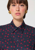 shirt in midnight blue with mini clover print
