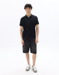 Celio Black Regular Fit 100% Cotton Ribbed Knit Polo - Black