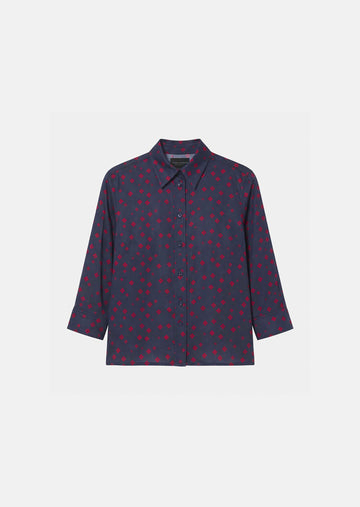 shirt in midnight blue with mini clover print