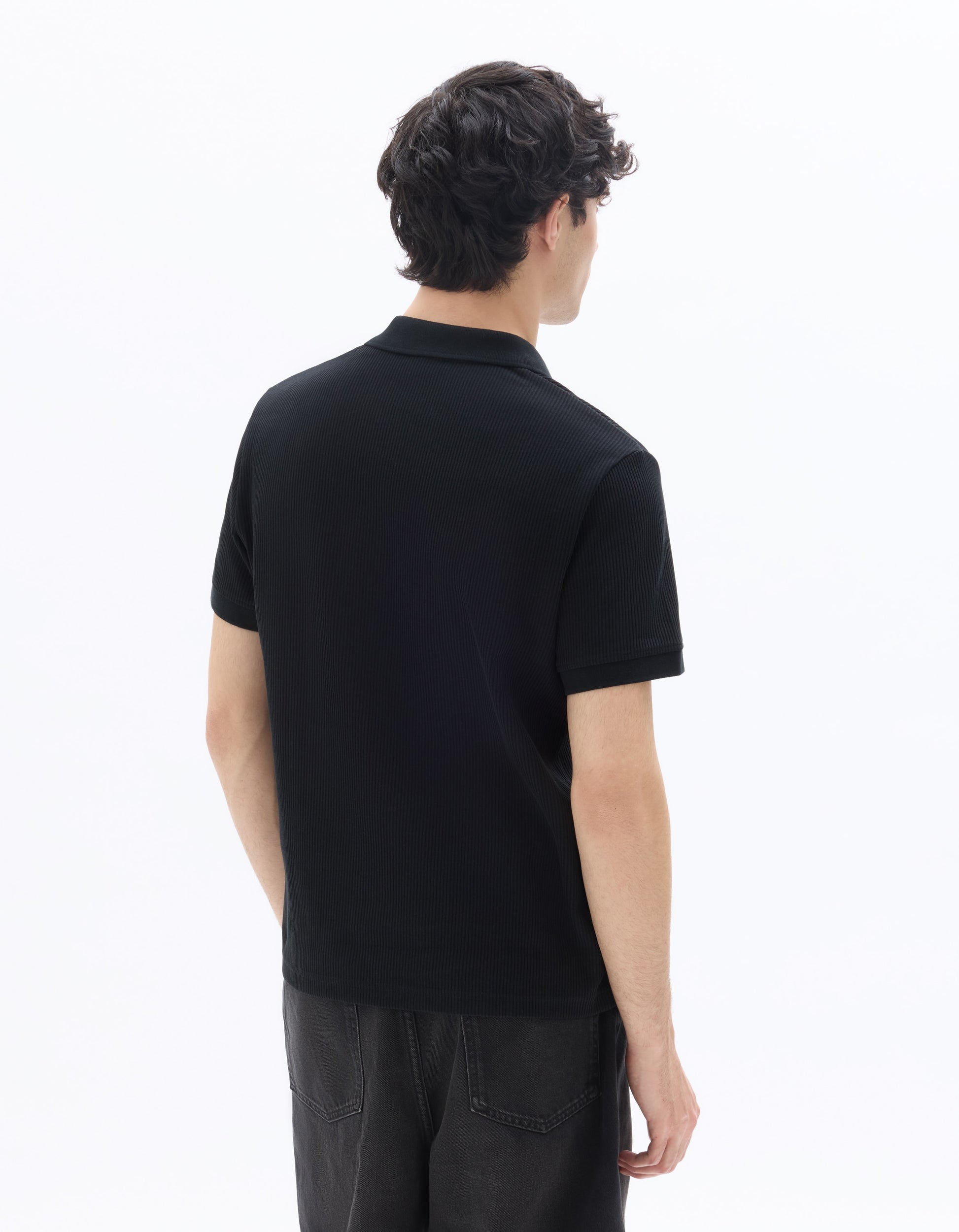 Celio Black Regular Fit 100% Cotton Ribbed Knit Polo - Black