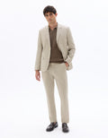 Celio Slim Fit Plaid Cotton and Linen Suit Pants - Beige