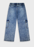 Cotton Blend Girl Trousers - Blue Denim
