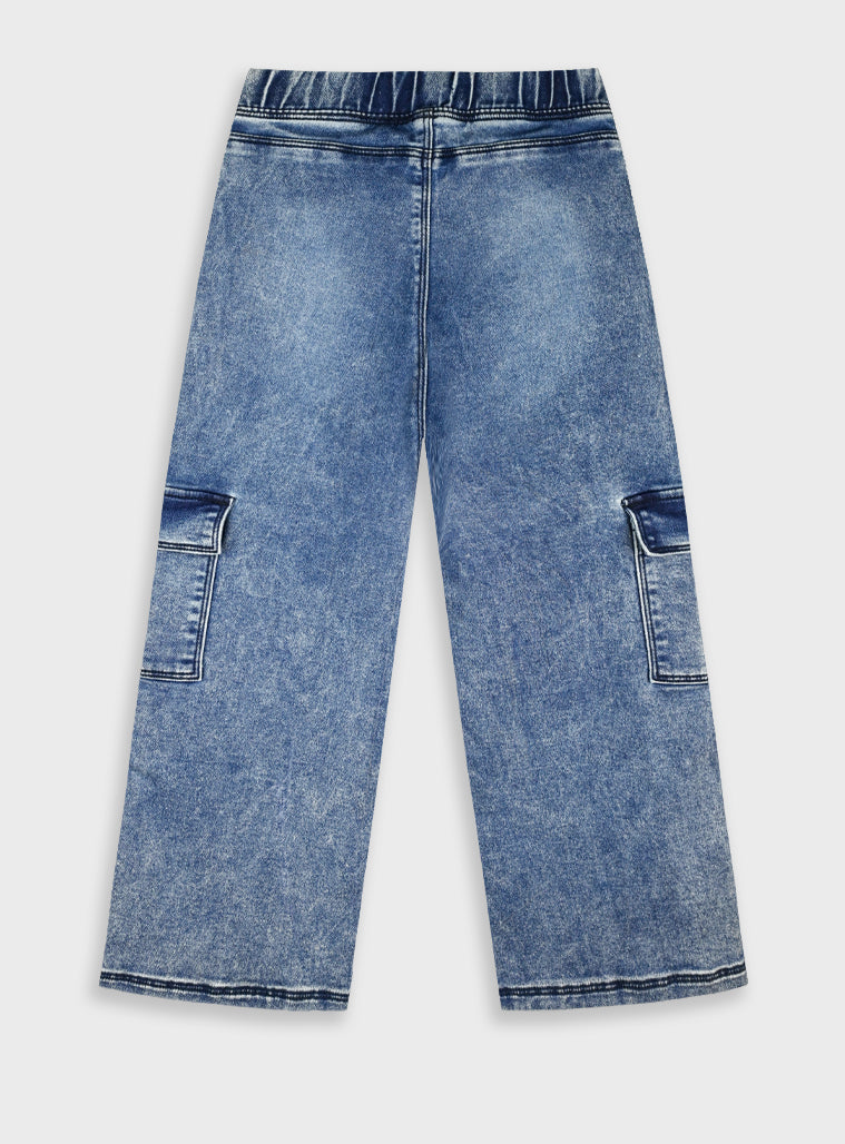 Cotton Blend Girl Trousers - Blue Denim