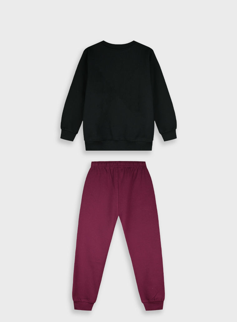 Cotton Blend Boy Tracksuit - Burgundy
