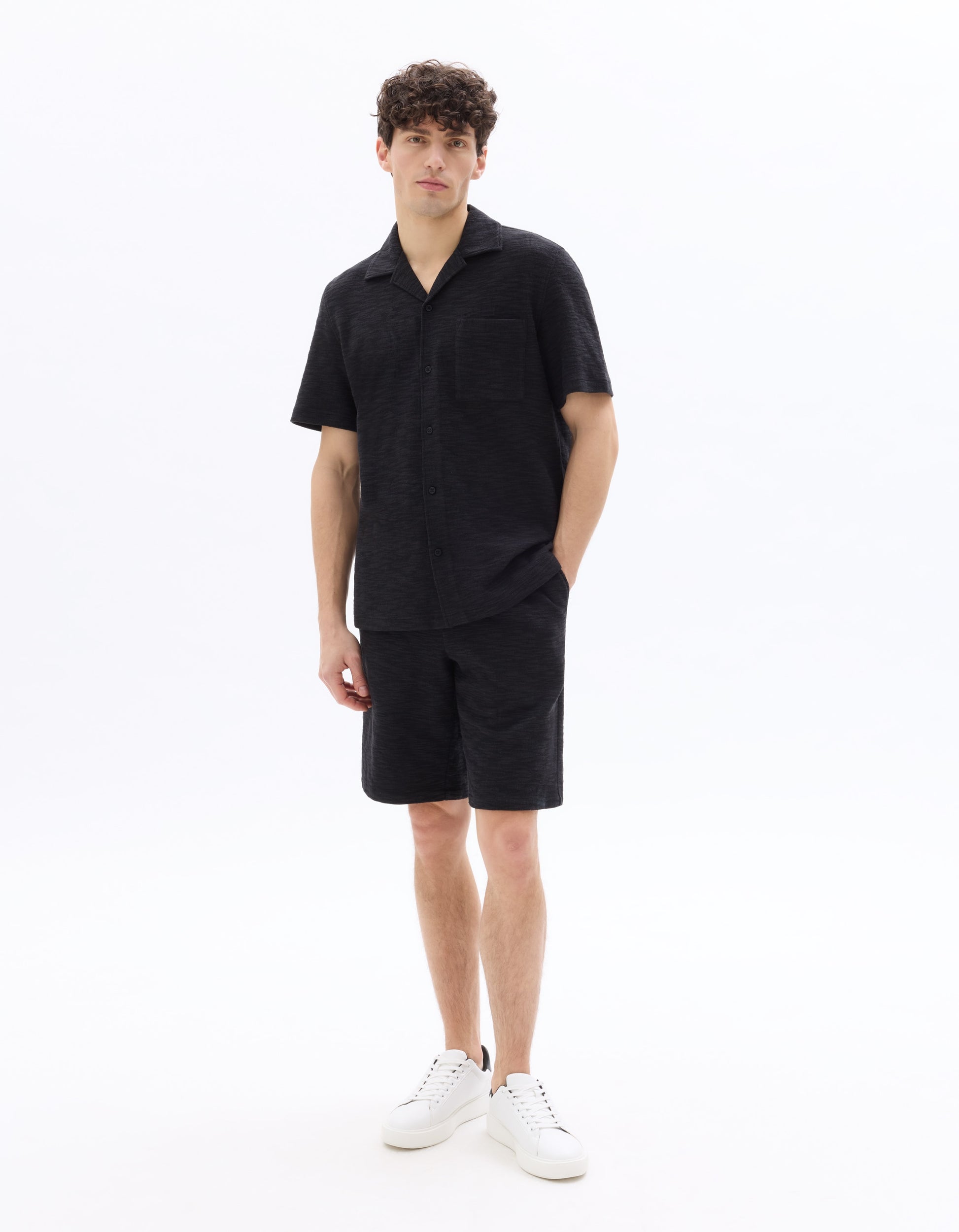 Celio Black Regular Fit French Terry Bermuda Shorts - Black