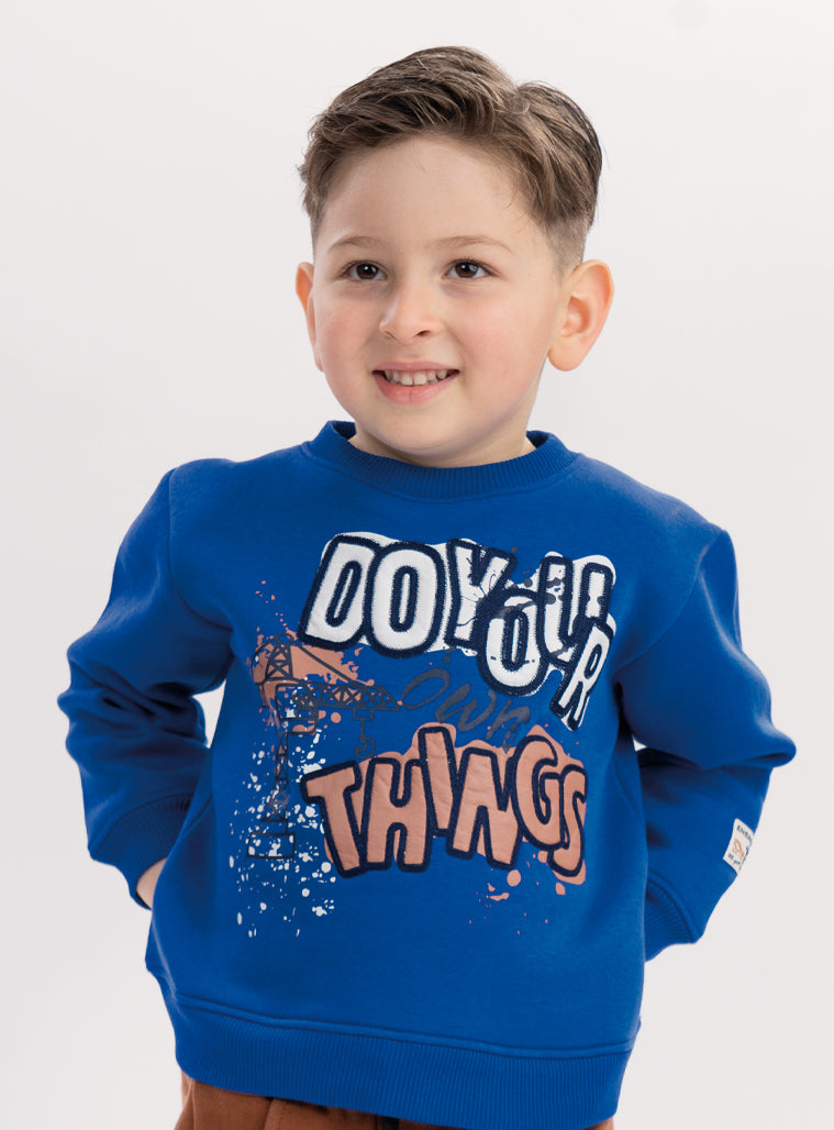 Cotton Blend Boy Blouse Sweatshirt - Royal Blue
