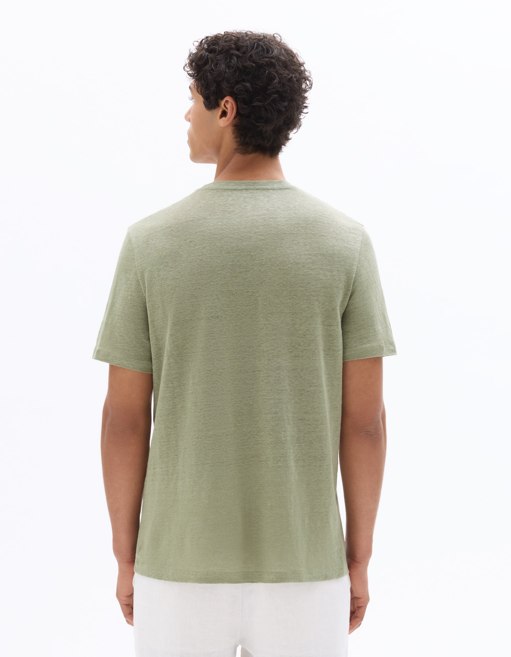 Celio Regular Fit Crew Neck 100% Linen T-shirt - Green
