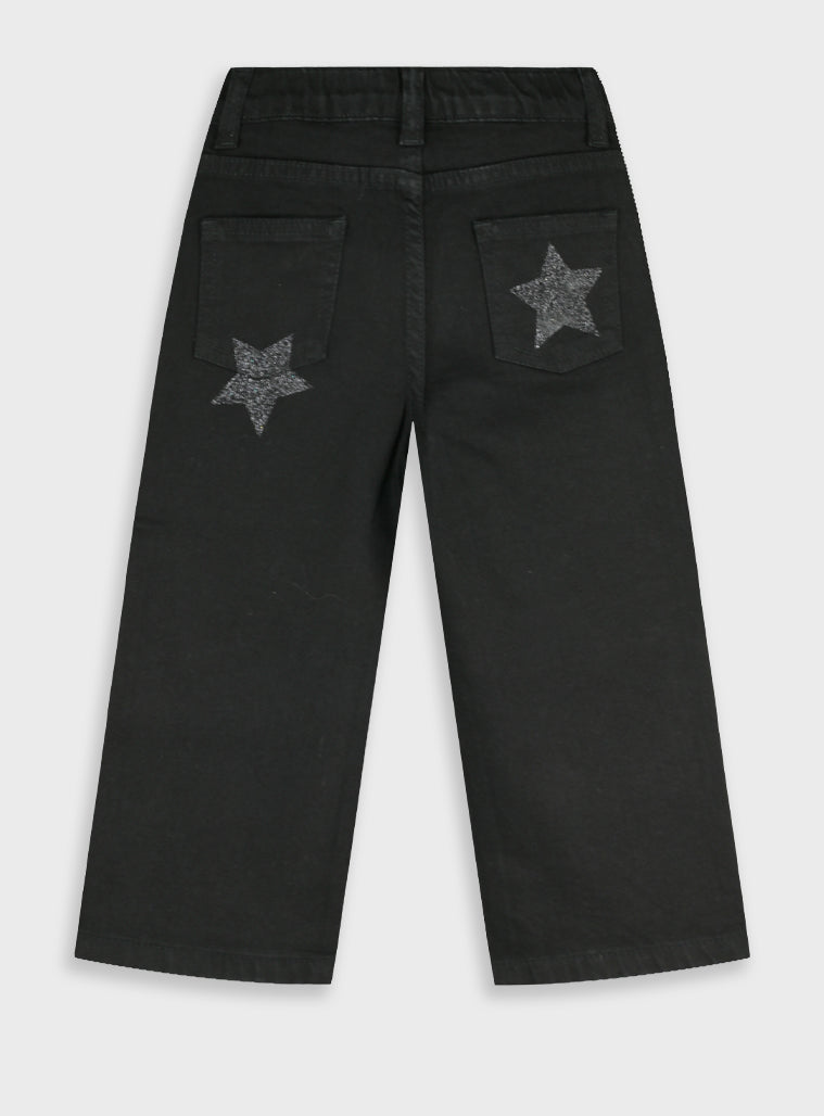 Cotton Girl Trousers - Black Denim