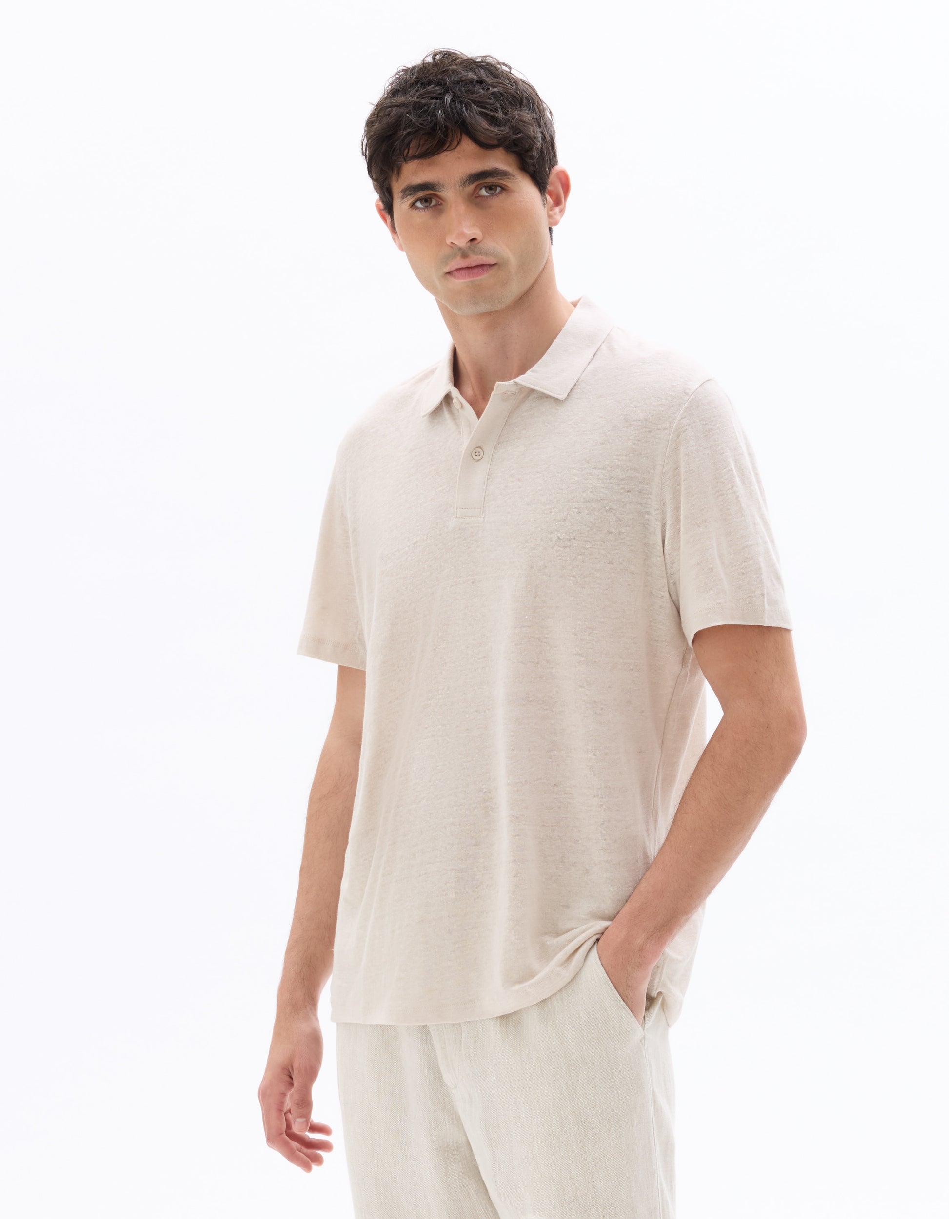 Celio Regular Fit 100% Linen Polo - Beige