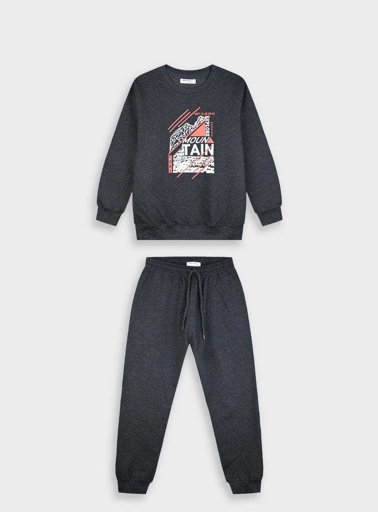 Cotton Blend Boy Tracksuit - Cloud Grey