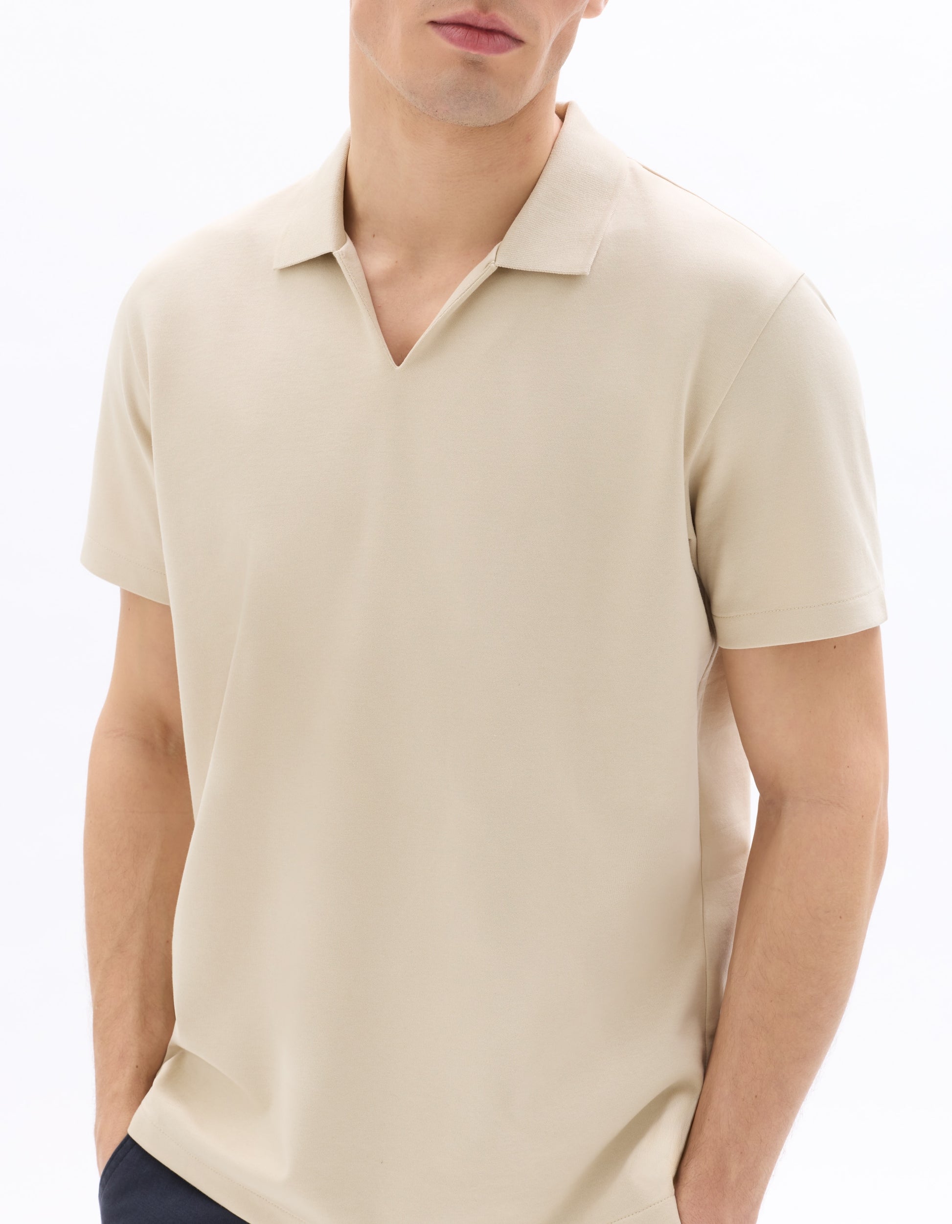 Celio Regular Fit Cuban Collar Cotton Blend Polo - Beige
