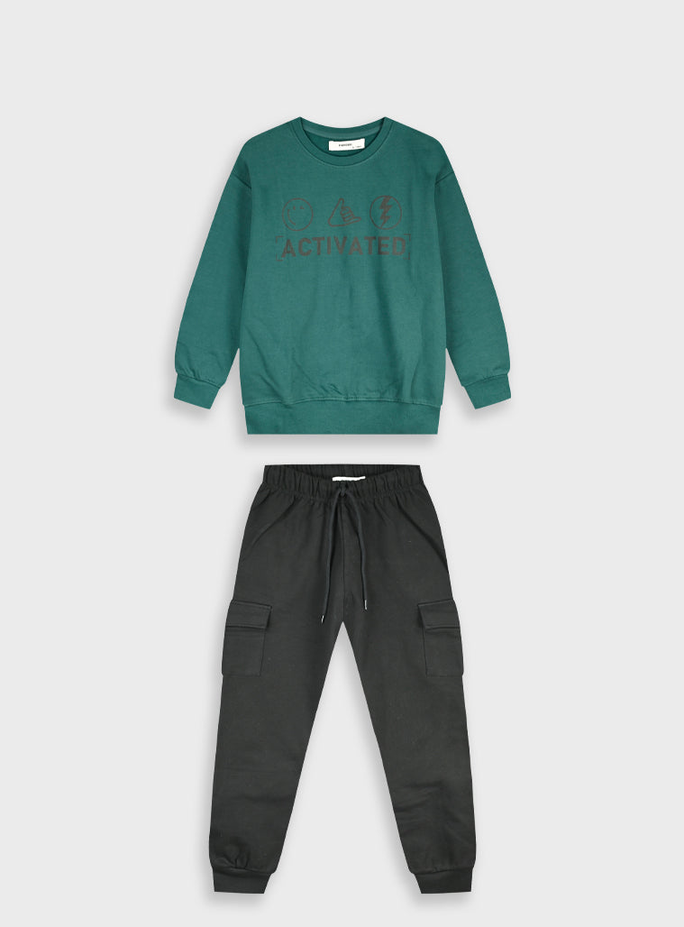 Cotton Boy Tracksuit - Black
