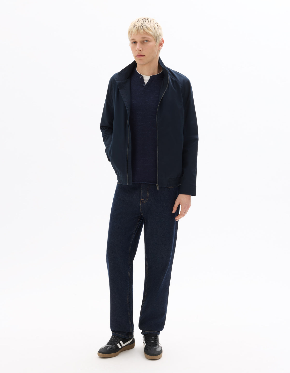 Celio Navy Blue Zip-Up Stand-Up Collar Jacket - Navy