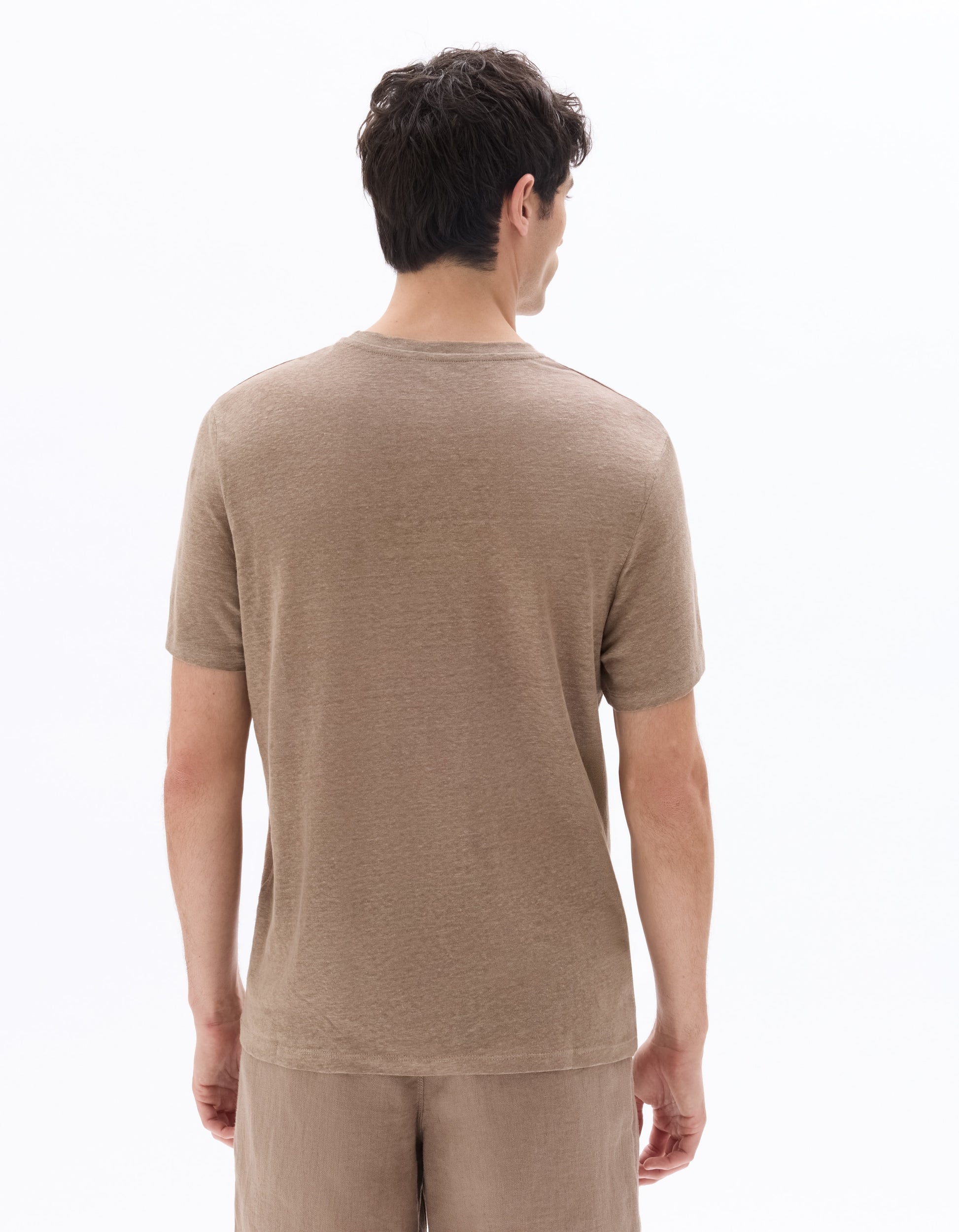 Celio Regular Fit Crew Neck T-shirt - 100% Linen - Beige